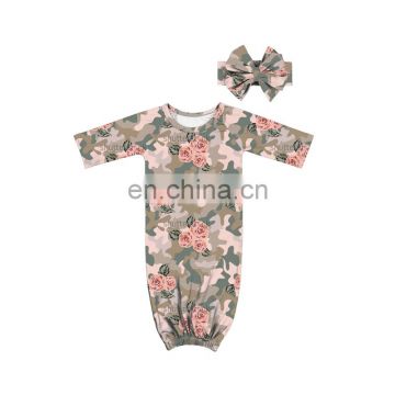 New arrival pink camouflage and flower pattern sleeping bags sleeping sack kids sleeping gown with headband
