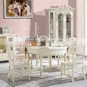 New European style white Round wooden dining table with 5 seats