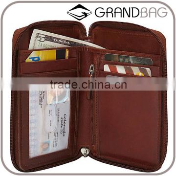 wholesale vintage cowhide leather zipped men wallet bifold long wallet with phone pocket