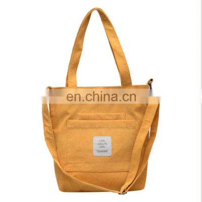 Classic design customization youthful and fashion multiple color shopping casual shoulder corduroy canvas bags with long handle