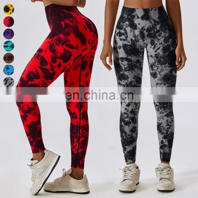 Gym Fitness Workout Pants Custom Sports Tights High Waist leggings Tie Dye Scrunch Butt Seamless Yoga Leggings For Women
