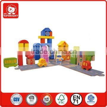 bulk buy from china 55 pcs wooden city blocks with plywood track house and traffic cars kids learning toy brick toys