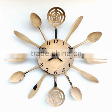 Vintage Kitchen Wall Clock with Knife, fork and spoon hands in rust