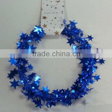 HOT SALE 9 Feet Metallic Blue Stars Christmas Gift Wrapping Wired Tinsel Garlands
