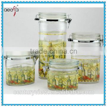 large Ellipse clear print swing top food grade glass jar