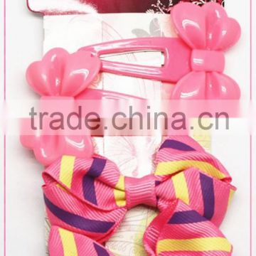 Plastic bows hair clips and Stripe hair bows set(approved by BV)