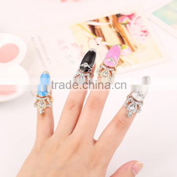 European And American Fashion Ring Ornament Crystal Crown Colored Glaze False Nail Ring Knucle For Women