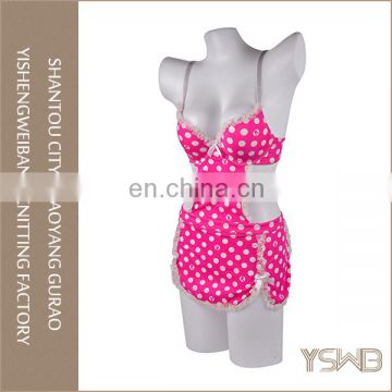 Women pink spots printed lace spandex beautiful nightgowns sex