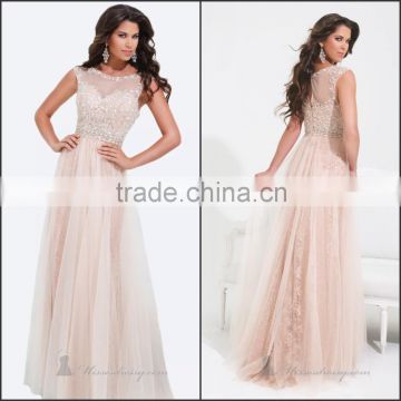 Beautiful Hot Sale Prom Dress with Beading and Appliques High Quality Charming Scalloped Neck Sleeveless with Yarn Prom Dress
