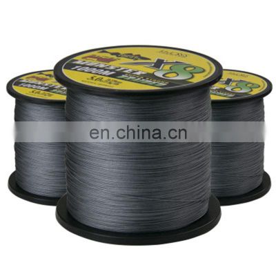 high strength horsepower fishing line 8 braided 1000m grey PE braid fishing line is strong and durable