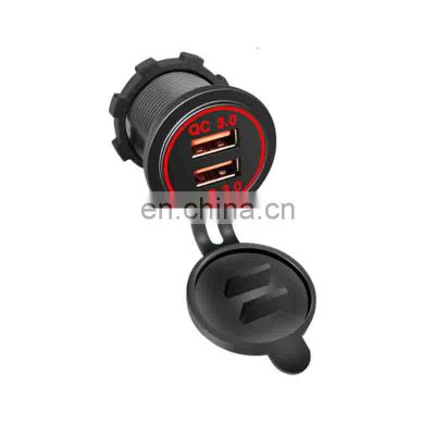 Car and motorcycle modified car charger qc3.0 fast charge with dust cover dual output dual usb fast charge with aperture