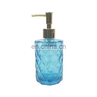 New Design Wholesale Home Decorative Bathroom Normal Size Spray Blue Glass Jars And Bottles 350ML Jar With Gold Pump Lid