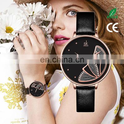 SHENGKE Unisex Casual Watches Jam Tangan K0118L Butterfly Design Watch PU Leather Quartz Wristwatches Reloj para mujer