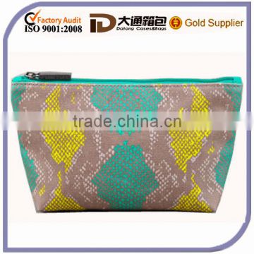 Colorful snake-print coated canvas cosmetic bag with gunmetal hardware