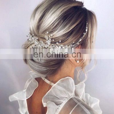 Vintage Silver Wedding hair Accessories bridal headwear Shiny Crystal Hair comb Elegant banquet for women