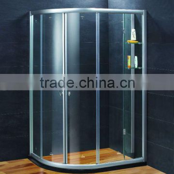 semi-round shower room with glass shelf