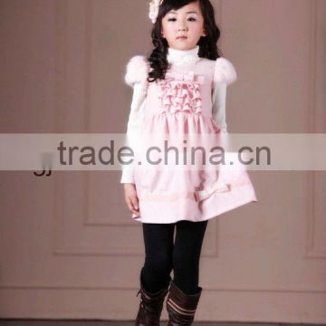 Hot sale! newly & lovely circle dot winter dress for kids with fur
