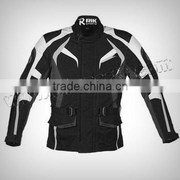 Men Motorbike Black & White Cordura Jacket Made of 100% Polyester 600D, Inside waterproof & Breathable fabric
