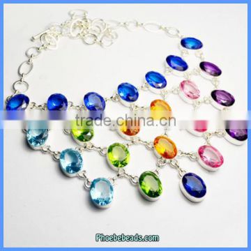 Wholesale Fashion Rainbow Multicolor Crystal Bubble Bib Necklaces SGN-P010B