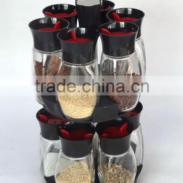 TW973 12pcs glass spice jar set with plastic stand