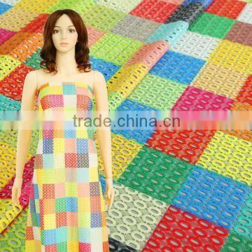 colourful check pattern cotton lace embroidery fabric