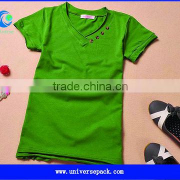Customized V-neck button t-shirts for factory bulk productions