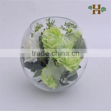 Handmade round glass vase with the carved butterfly, clear home use glass fish bowl