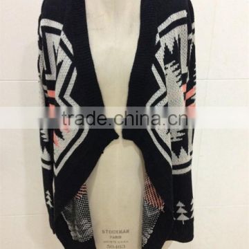 Women open chest knitted patterns aztec cardigan sweater