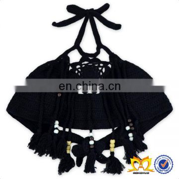 Girls Attractive Black Grid Hollow Tassel Pendant Cute Swimsuit Kids Boutique Children Linen Fabric Swimwear