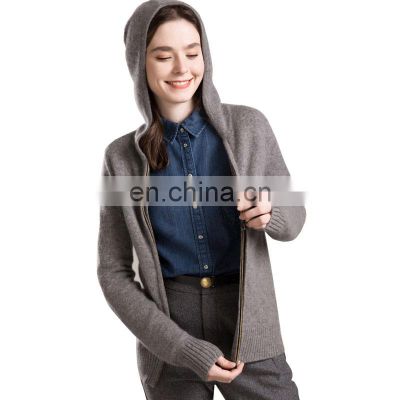 Women Casual Thick Wool Cashmere Knit Sport Cardigan Hoodie Sweater