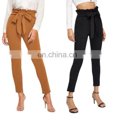 Wholesale customized new autumn nine-point trousers orange paper bag belt leggings women's office pants Dress pants ladies