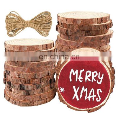 unfinished round natural wooden log disc slices with bark for arts painting christmas ornaments