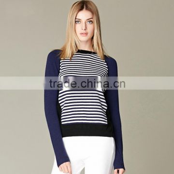 Cashmere sweater crew neck long sleeve striped polluver