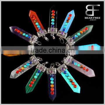 Sword Pattern Flat Crystal Healing Point Pendants with 7 Chakra Gemstones
