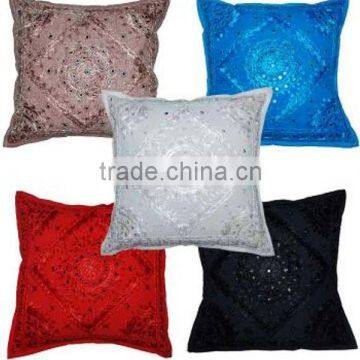 Ethnic design shining kantha work cotton cushion cover 45*45cm