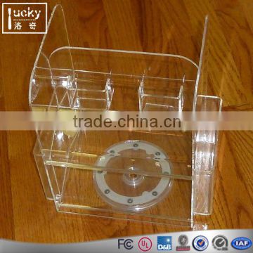 Shenzhen manufacture rotating office brochure holder with two business card holder