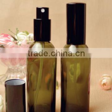 30ml make-up cylinder shape amber essential oil bottle with black pump sprayer cap