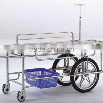 Stainless Steel medical stretcher with 2 big 2 small wheels E-6