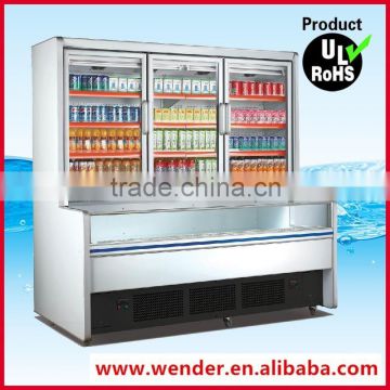 2m supermarket display showcase top fridge and bottom freezer