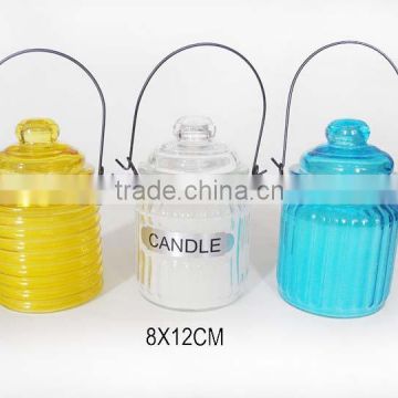 Cylinder candle holders glass material with metal handle