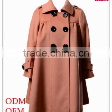 High Quality Turndown Collar Double Breasted Flared Tweed Long Style Coats
