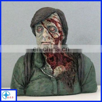Lifelike bloody resin zombie action figure bust statue