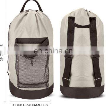 Backpack Laundry Bag with Shoulder Straps Mesh Pocket Durable Nylon Backpack Clothes Hamper Bag with Drawstring Closure