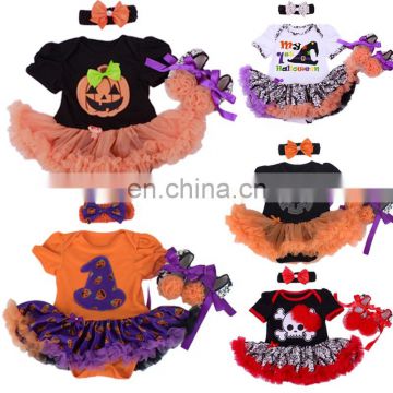 Baby Girl Clothing Sets Pumpkin Romper Dress Jumpsuit+Headband+Shoes Infant Festival Halloween Costumes