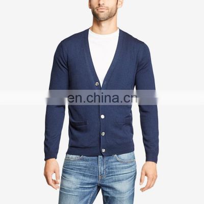 Navy Blue Mens Cardigan Cashmere Sweater UK