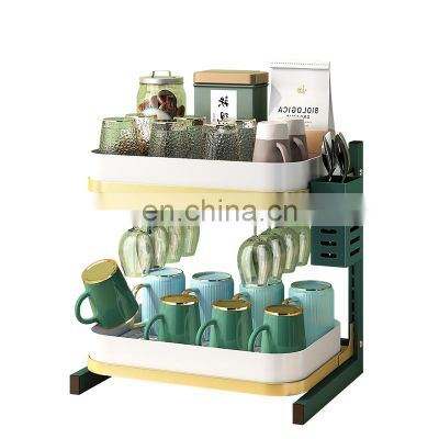 Height Adjustable 2 Tier Drinkware Organizer Tea Cups & Coffee Mugs Storage Drying Rack Multifunctional Tabletop Stemware Holder