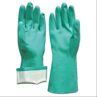 Long Cuff Oil and Chemical Resistant Household Green Flock Lined Nitrile Best Dishwashing Gloves