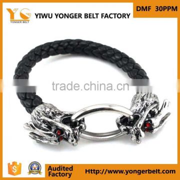 Fashion Metal Buckle Dragon Design Braided Pu Handmade Rope Charm Bracelet
