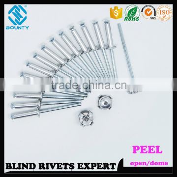 HIGH QUALITY OPEN END MANUFACTURER PROTRUDING CROWN HEAD ALUMINUM PEEL TYPE RIVETS