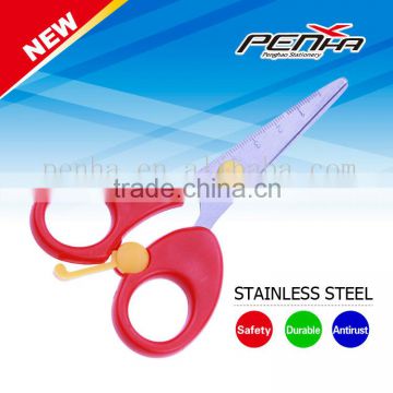 Stainless steel school student spring scissors with plastic handle